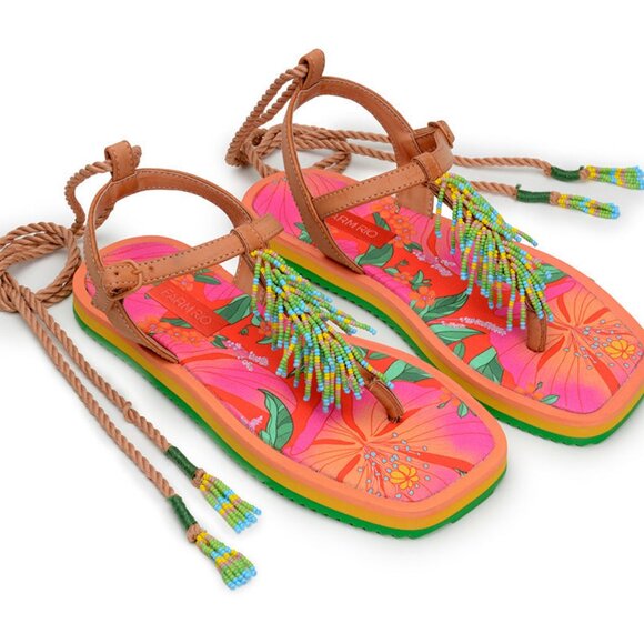 FARM Rio Shoes - FARM Rio Floral Pietra Beaded Flat Sandals